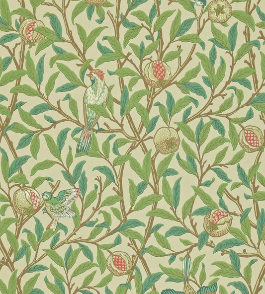 Bird & Pomegranate Wallpaper - Bayleaf/Cream - 212539 - Morris & Co