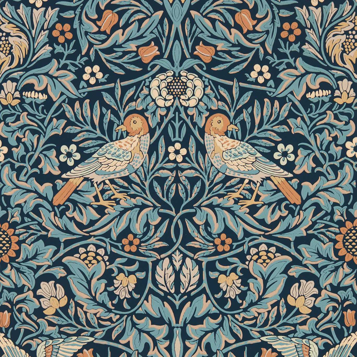Bird Wallpaper - Webbs Blue - 217193 - Morris & Co