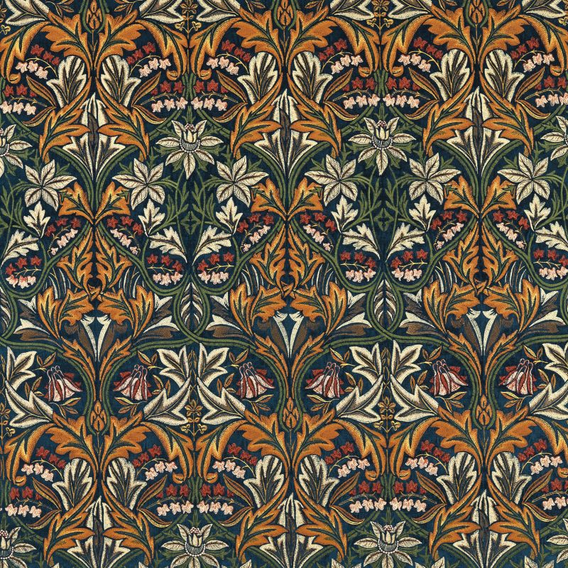 Bluebell Embroidery Fabric - Indigo/Russet - 237293 - Morris & Co