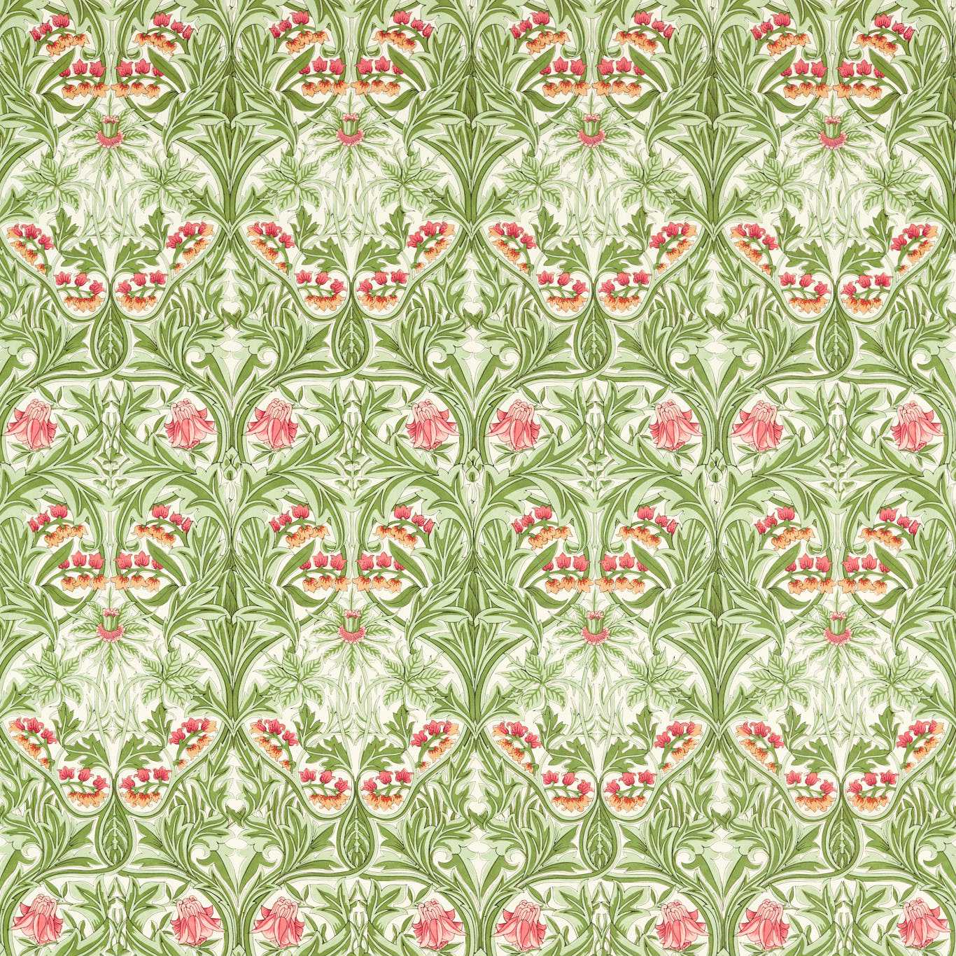 Bluebell Fabric - Leaf Green/Sweet Briar - 227038 - Morris & Co