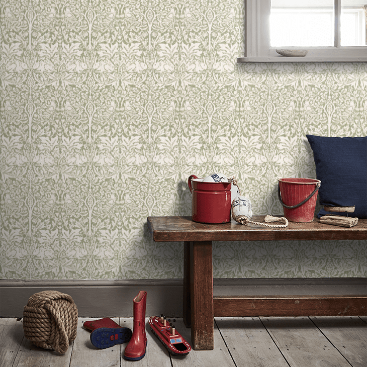 Brer Rabbit Wallpaper - Leaf Green - 217389 - Morris Wallpaper WD