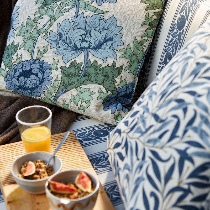 Chrysanthemum Outdoor Fabric - Indigo/Bayleaf - 227099 - Morris & Co