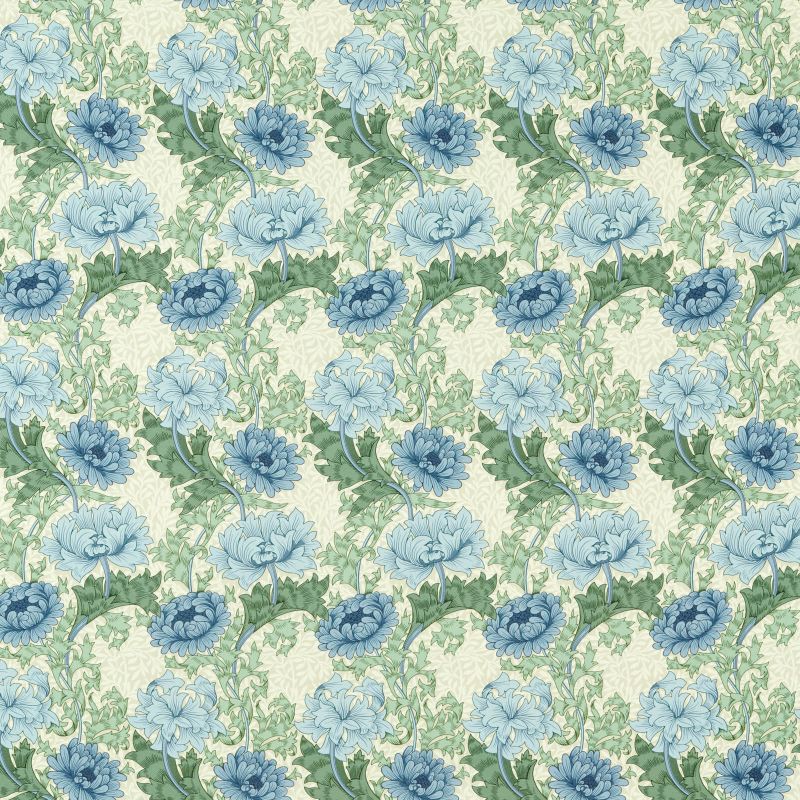 Chrysanthemum Outdoor Fabric - Indigo/Bayleaf - 227099 - Morris & Co