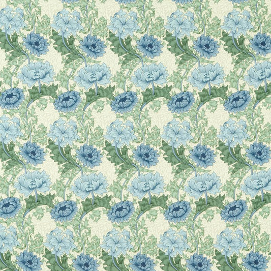 Chrysanthemum Outdoor Fabric - Indigo/Bayleaf - 227099 - Morris & Co