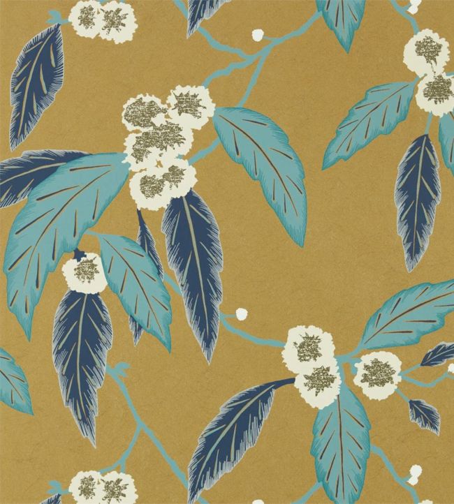 Coppice Wallpaper - Navy/Lagoon/Gold - HSAW112133 - Harlequin