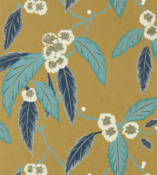 Coppice Wallpaper - Navy/Lagoon/Gold - HSAW112133 - Harlequin