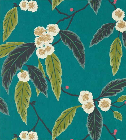 Coppice Wallpaper - Peacock / Azalea / Midnight - HSAW112132 - Harlequin