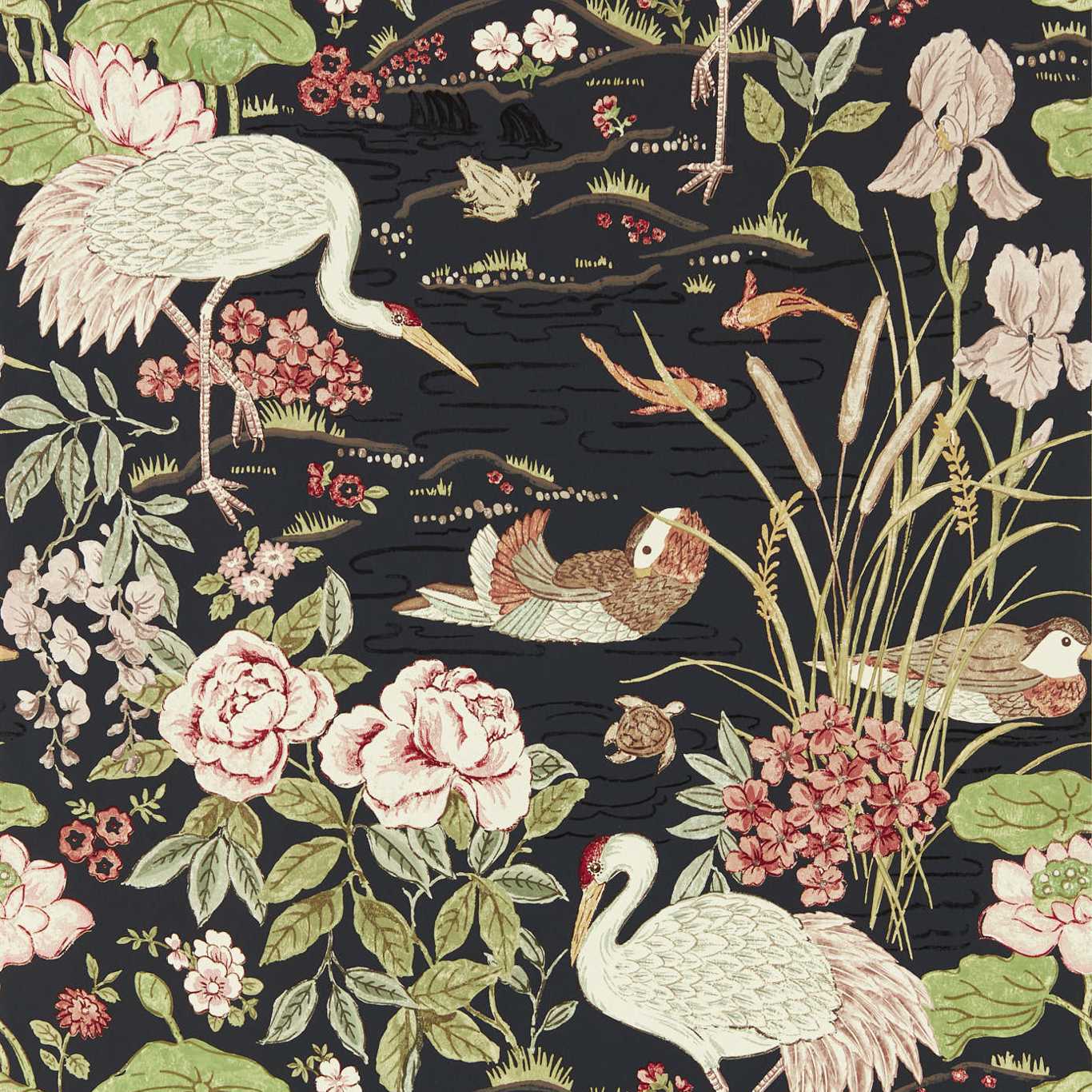 Crane & Frog Wallpaper - Ink Black/Multi - DWAW217123 - Sanderson