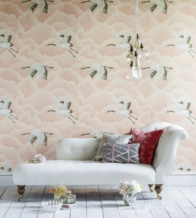 Cranes in Flight Wallpaper - Blush - HGAT111232 - Harlequin