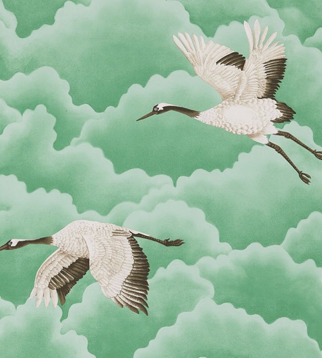 Cranes in Flight Wallpaper - Emerald - HGAT111233 - Harlequin