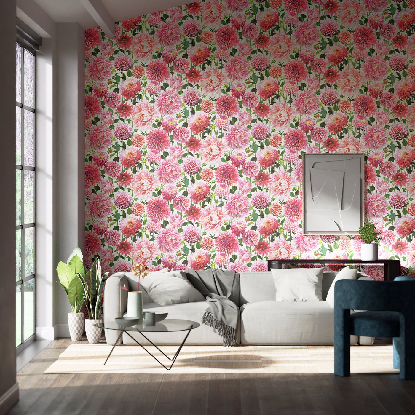 Dahlia Wallpaper - Blossom/Emerald/New Beginnings - HQN2112843 - Harlequin