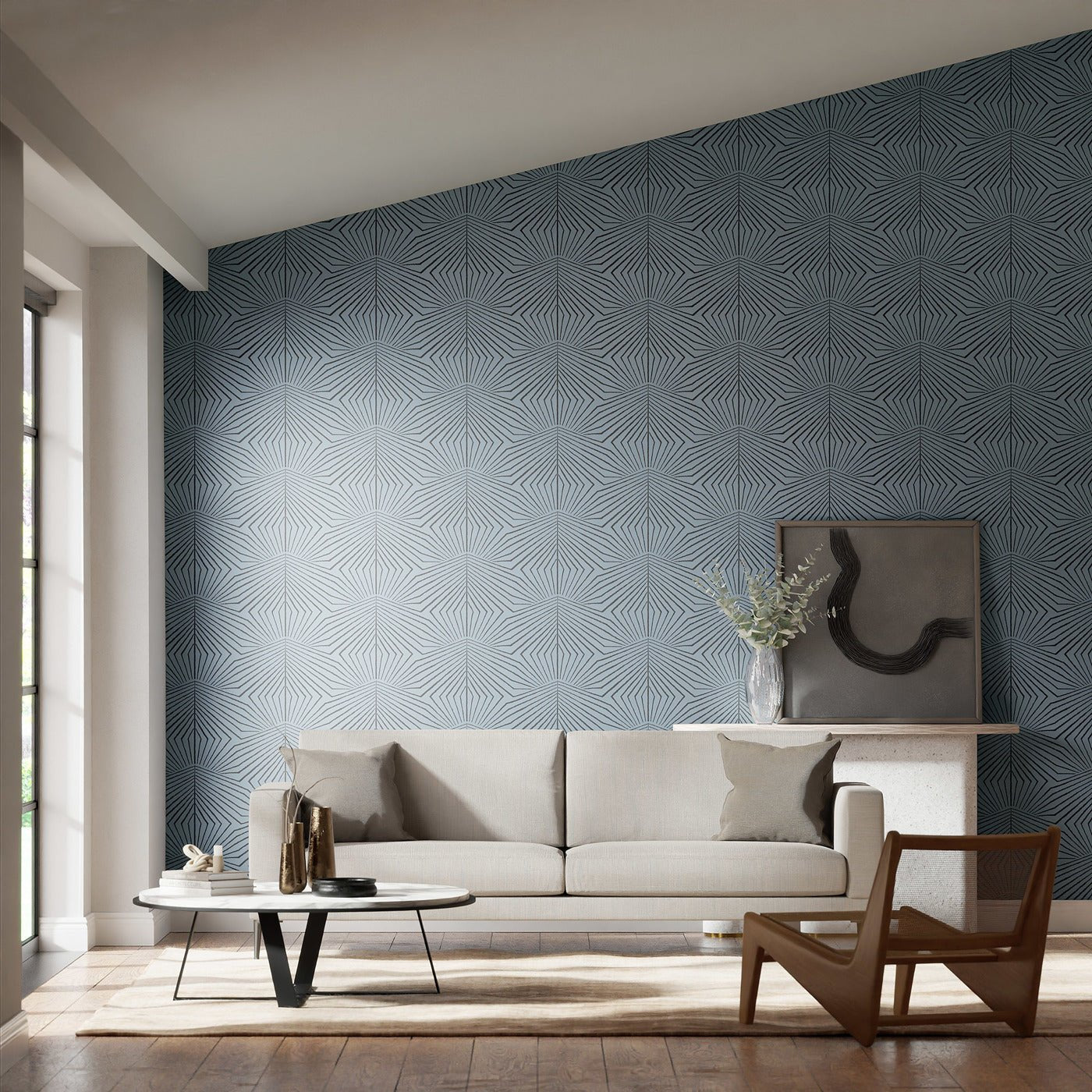 Dawning Wallpaper - Copenhagen Blue/Ritual - HQN3112929 - Harlequin