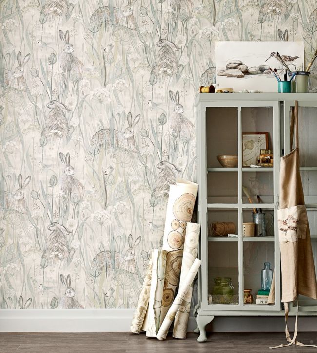 Dune Hares Wallpaper - Mist/Pebble - DEBB216518 - Sanderson