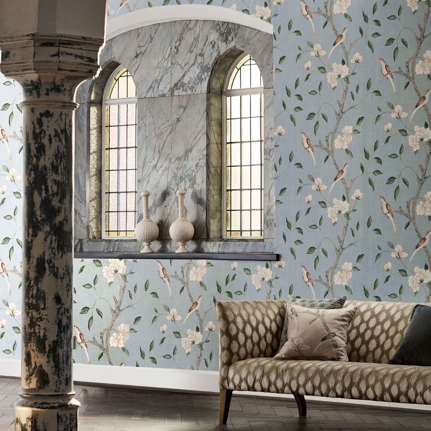 Eleonora Print Wallpaper - Stockholm Blue - ZATW313047 - Zoffany