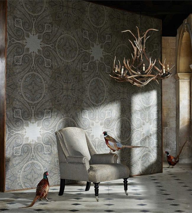 Elswick Paisley Wallpaper - Blue Umber - ZKEM312645 - Zoffany
