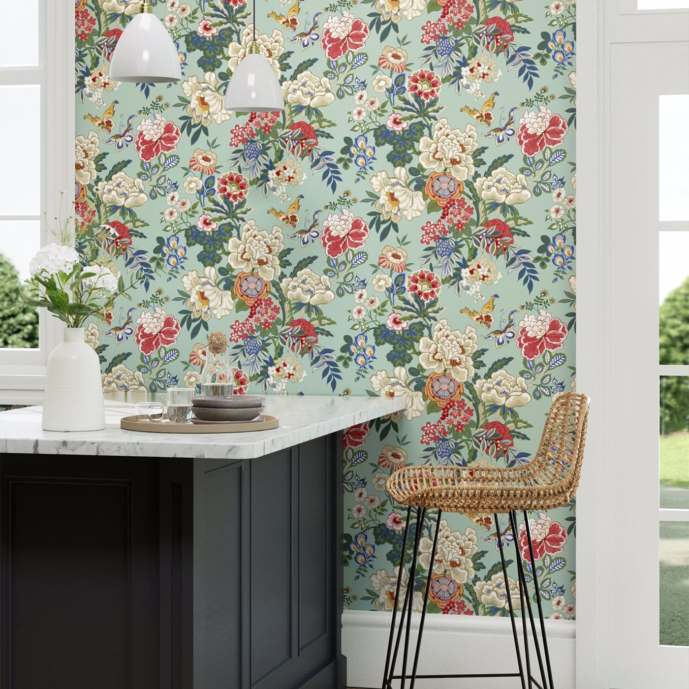 Emperor Peony Wallpaper - Jade/Apricot - DWAW217122 - Sanderson
