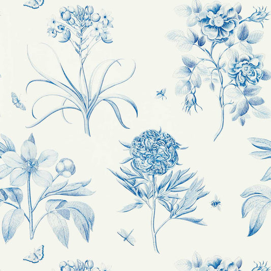 Etchings & Roses Wallpaper - China Blue - DOSW217052 - Sanderson