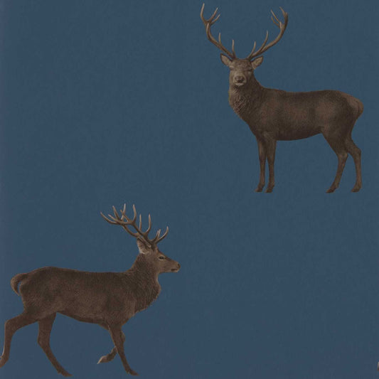 Evesham Deer Wallpaper - Indigo - DYSI216620 - Sanderson