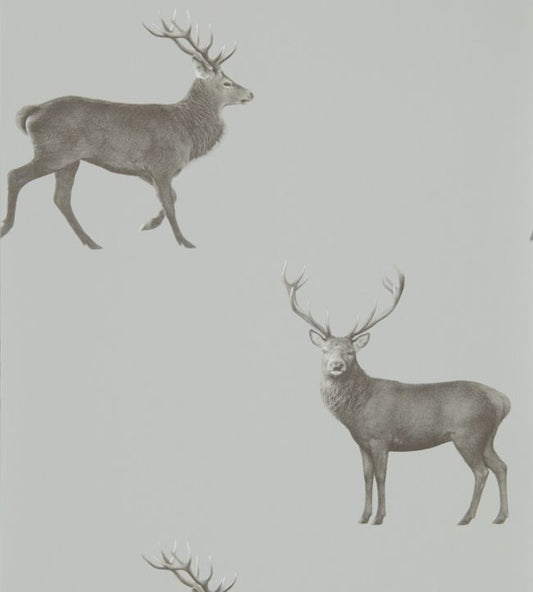 Evesham Deer Wallpaper - Silver Grey - DYSI216619 - Sanderson