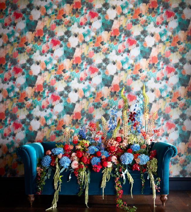 Exuberance Wallpaper - Coral/Turquoise - HSTO111476 - Harlequin