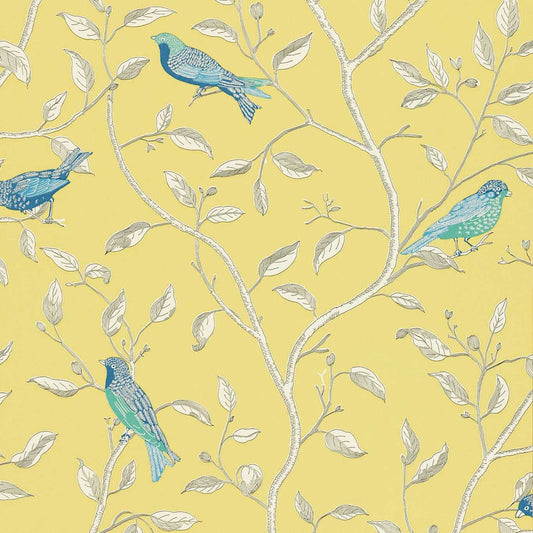 Finches Wallpaper - Yellow - DOPWFI101 - Sanderson