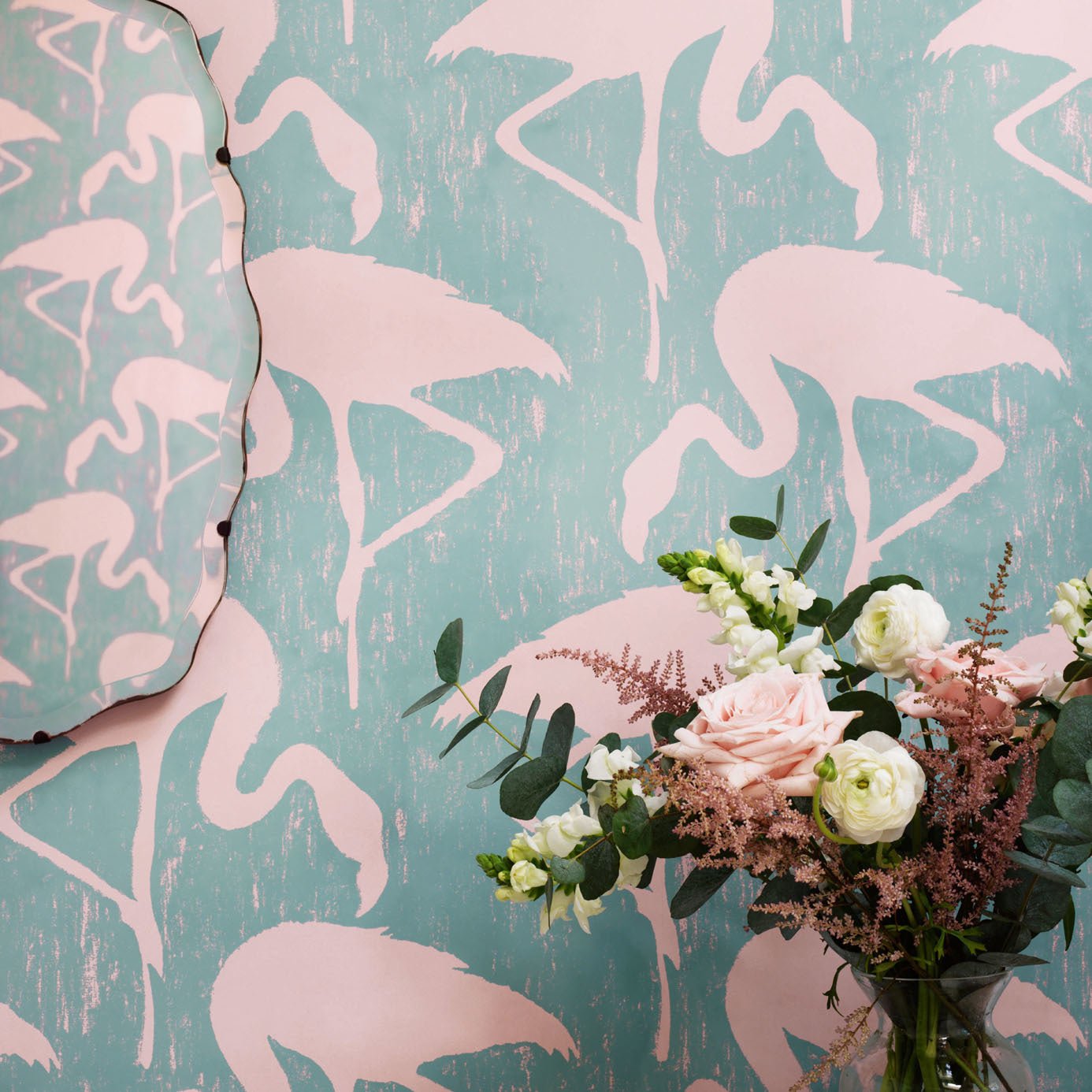 Flamingos Wallpaper - Turquoise Pink - DVIN214569 - Sanderson