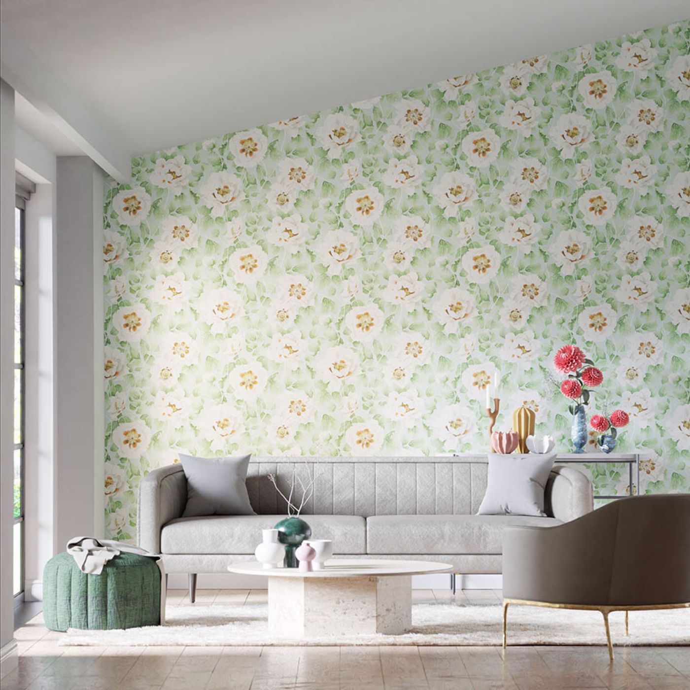 Florent Wallpaper - Seaglass/Clover/Rosehip - HC4W113015 - Harlequin