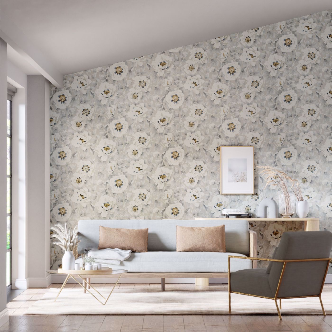Florent Wallpaper - Stone/Tranquility/Slate - HC4W113017 - Harlequin