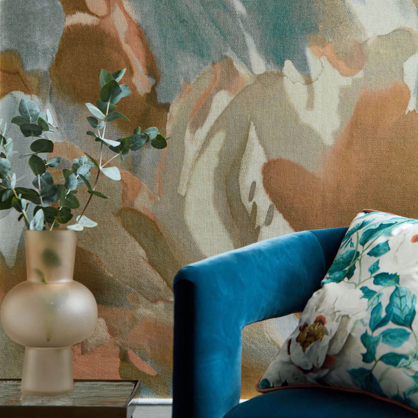 Foresta Wallpaper - Baked Terracotta/Cerulean - HC4W113001 - Harlequin