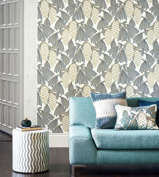 Foxley Wallpaper - Platinum/Gold - HSAW112128 - Harlequin