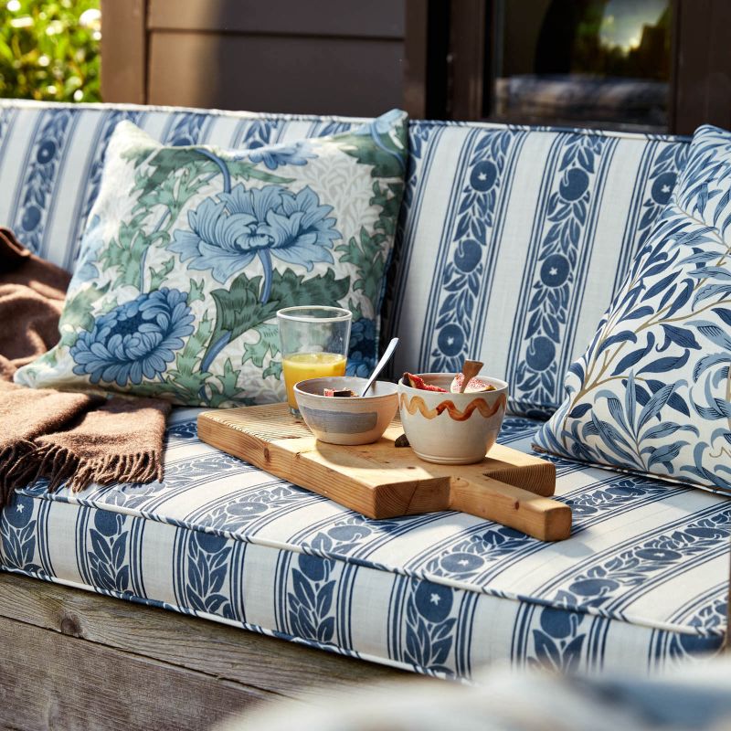 Fruit Stripe Outdoor Fabric - Indigo - 227117 - Morris & Co