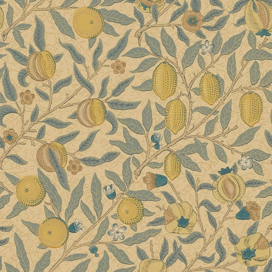 Fruit Wallpaper - Blue Gold & Brown - DGW1FU103 - Morris & Co