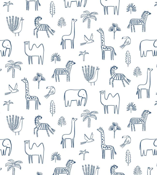 Funky Jungle Wallpaper - Navy - HLTF112630 - Harlequin
