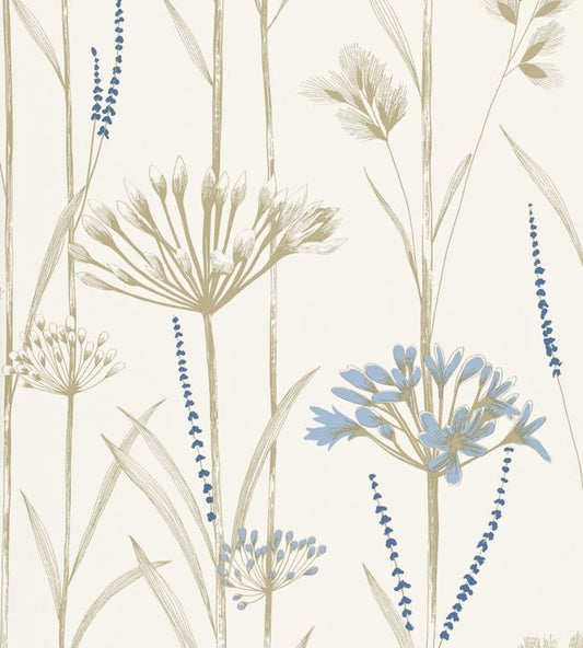 Gardinum Wallpaper - Chalk/Wedgwood/Gold - HPOW110557 - Harlequin