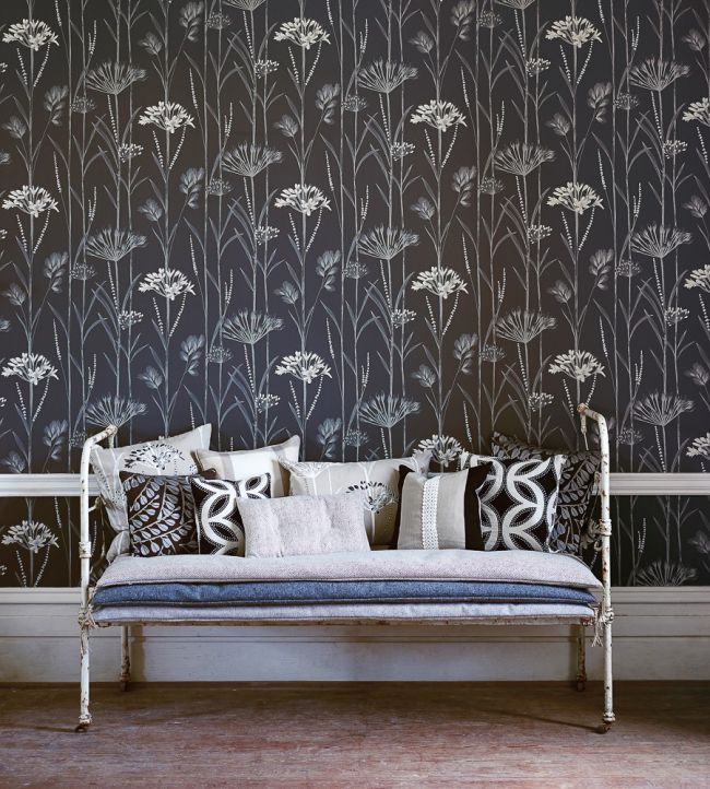 Gardinum Wallpaper - Charcoal Flint & Gilver - HPOW110556 - Harlequin