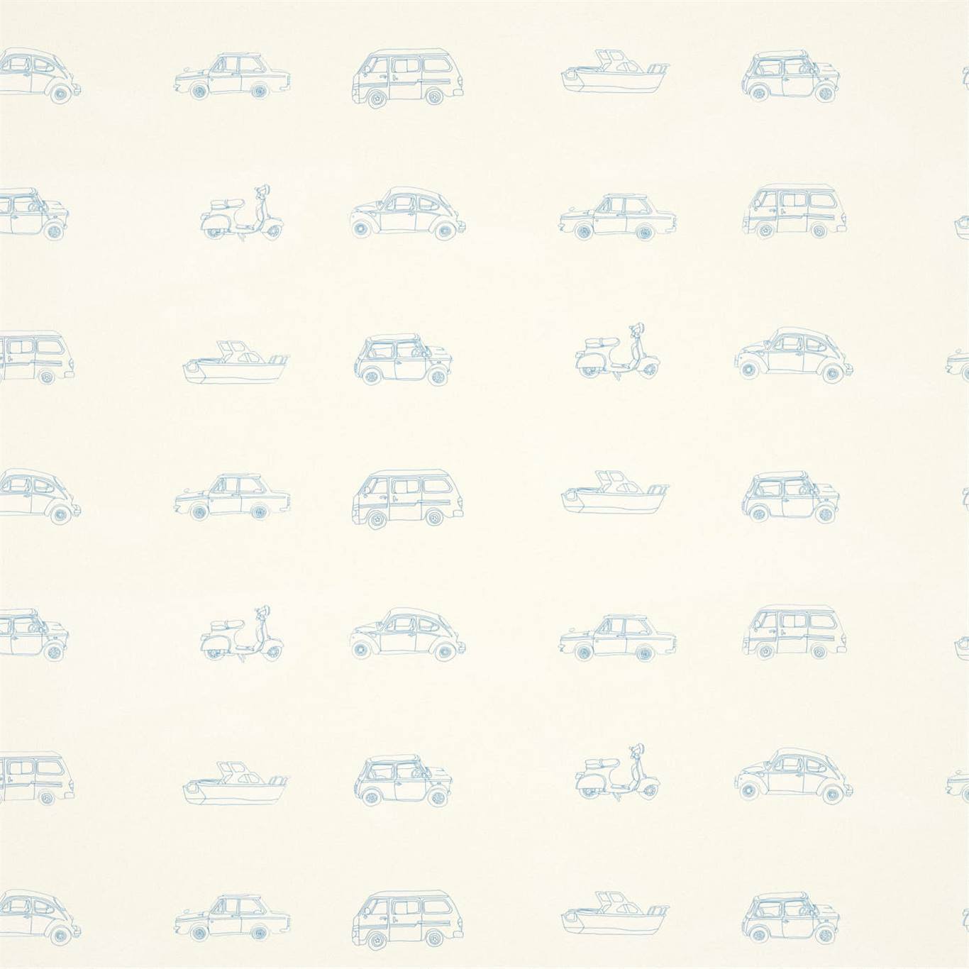 Go Go Retro Wallpaper - Aqua & White - HLTF112652 - Harlequin