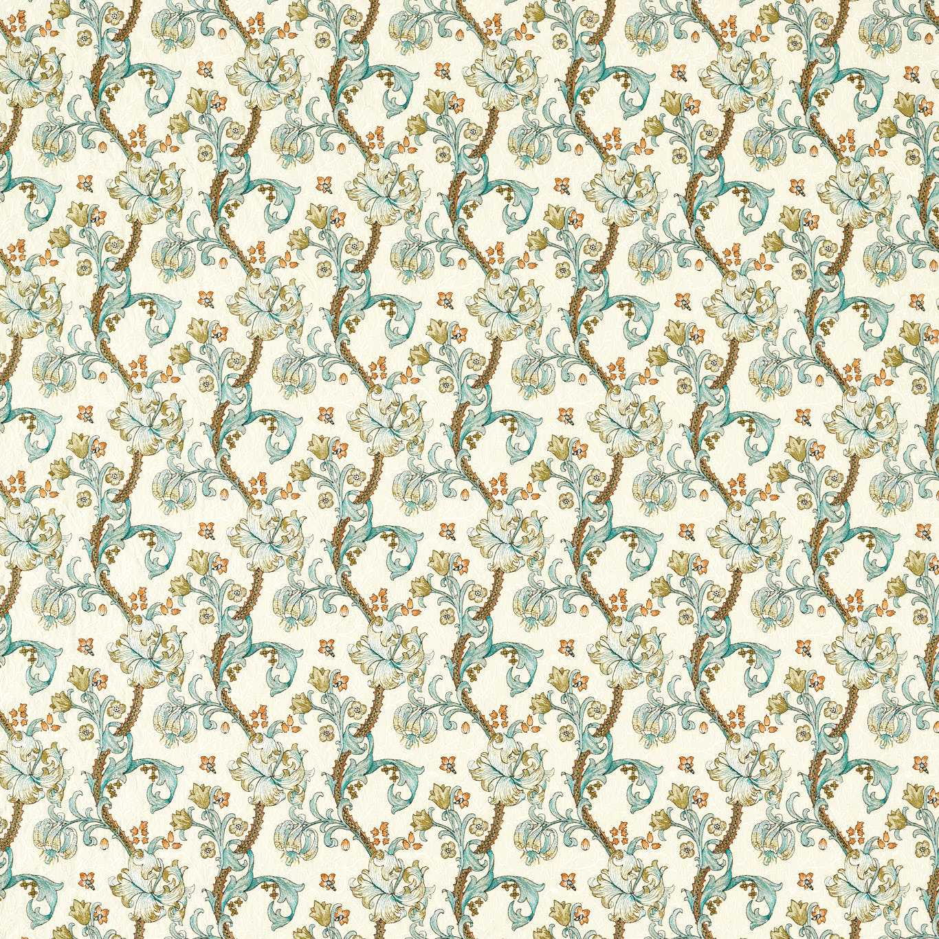 Golden Lily Embroidery Fabric - Linen/Teal - F1742/03 - Clarke & Clarke