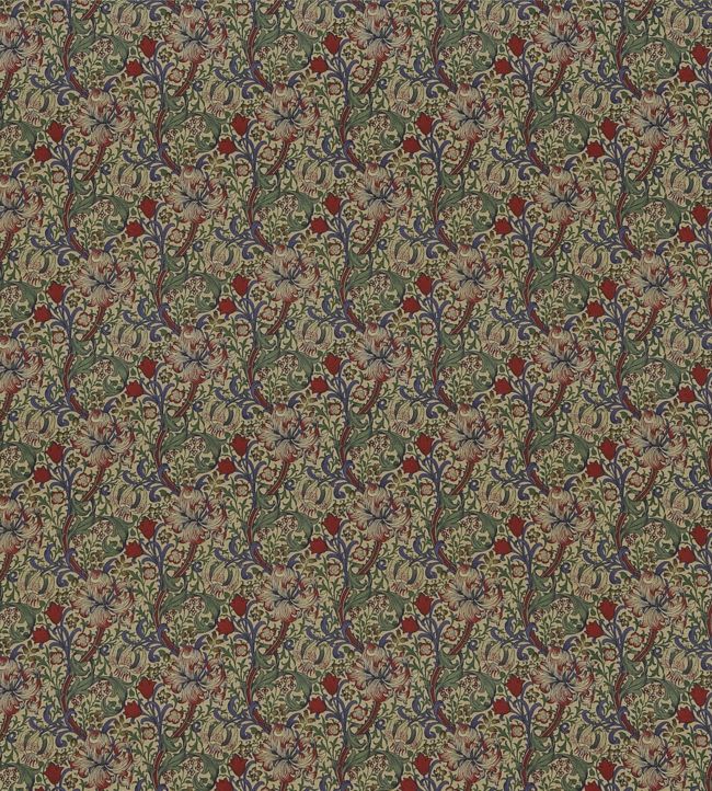 Golden Lily Minor Fabric - Biscuit/Indigo/Red - DMC1G4203 - Morris & Co