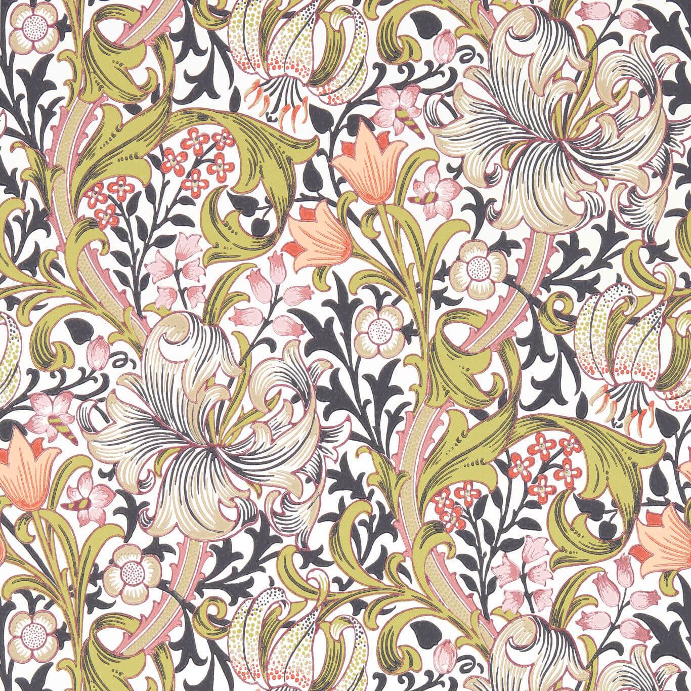 Golden Lily Wallpaper - Espresso - 510015 - Morris & Co