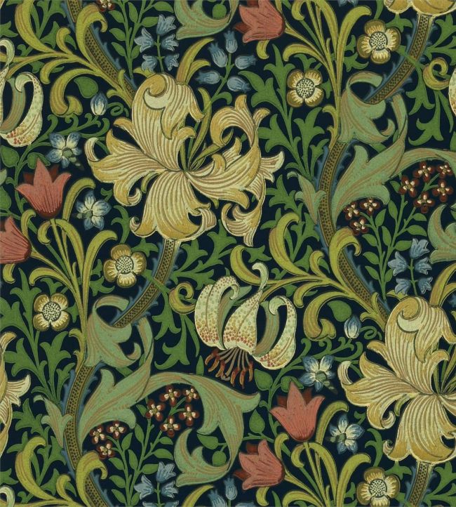 Golden Lily Wallpaper - Indigo - 216816 - Morris & Co