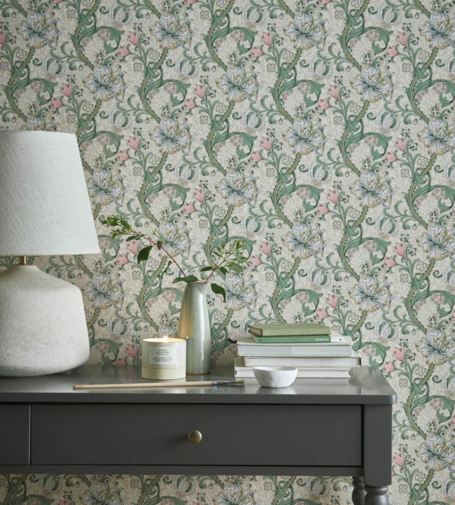 Golden Lily Wallpaper - Linen/Blush - W0174/01 - Clarke & Clarke
