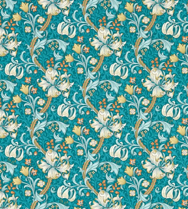 Golden Lily Wallpaper - Teal - W0174/03 - Clarke & Clarke