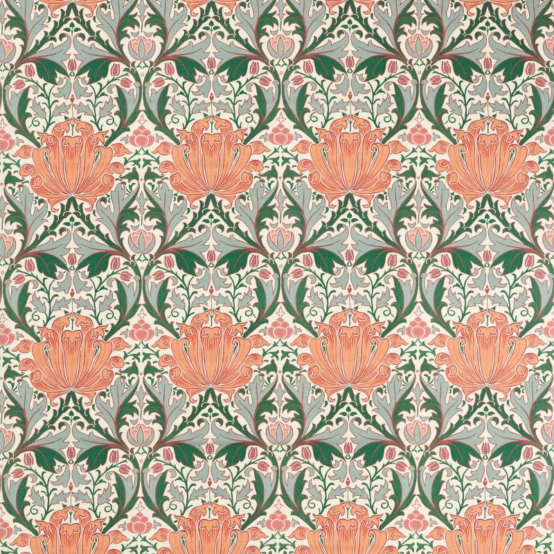 Helena Fabric - Peach/Teal - 227238 - Morris & Co