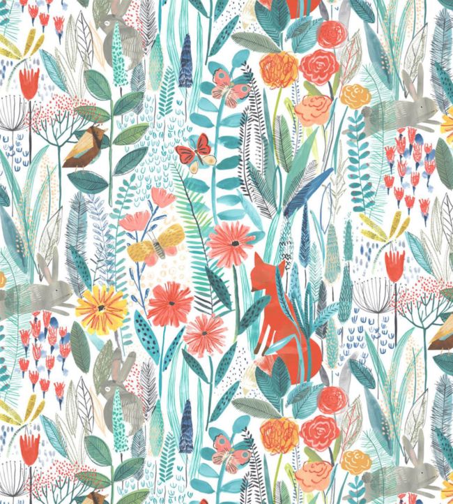 Hide & Seek Wallpaper - Poppy/Marine/Ochre - HLTF112633 - Harlequin