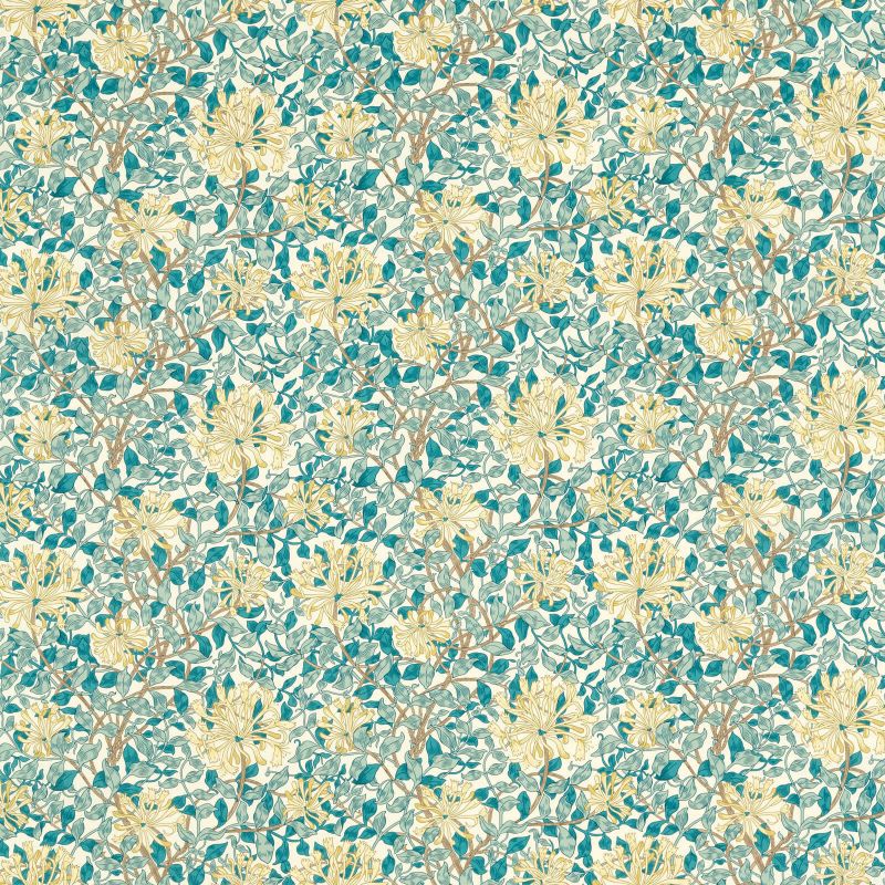 Honeysuckle Outdoor Fabric - Teal/Soft Lemon - 227123 - Morris & Co