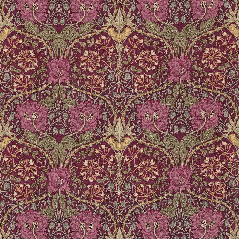 Honeysuckle & Tulip Fabric - Wine/Bayleaf - DMORHO204 - Morris & Co