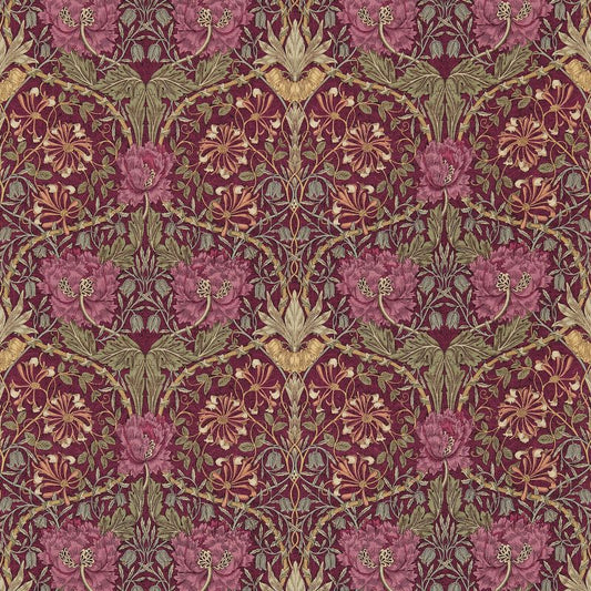 Honeysuckle & Tulip Fabric - Wine/Bayleaf - DMORHO204 - Morris & Co