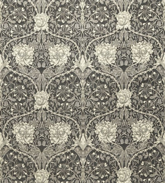 Honeysuckle & Tulip Velvet Fabric - Black Walnut/Stone - 236938 - Morris & Co