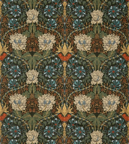 Honeysuckle & Tulip Velvet Fabric - Forest/Chestnut - 236939 - Morris & Co
