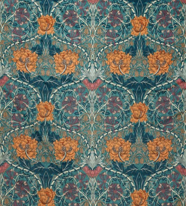 Honeysuckle & Tulip Velvet Fabric - Woad/Mulberry - 236940 - Morris & Co